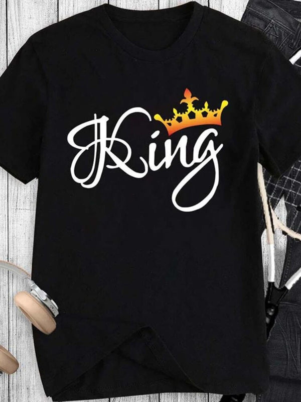 T Shirt Couple King Queen Doré Rose