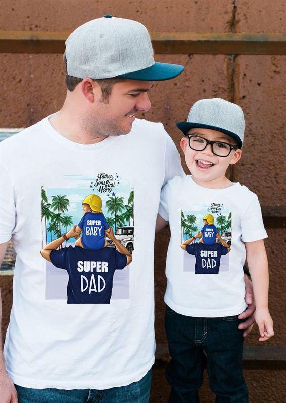 T Shirt Père Fils Super Papa Héro