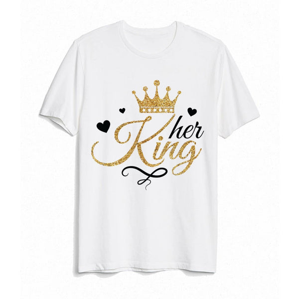 T Shirt Couple King Queen Doré