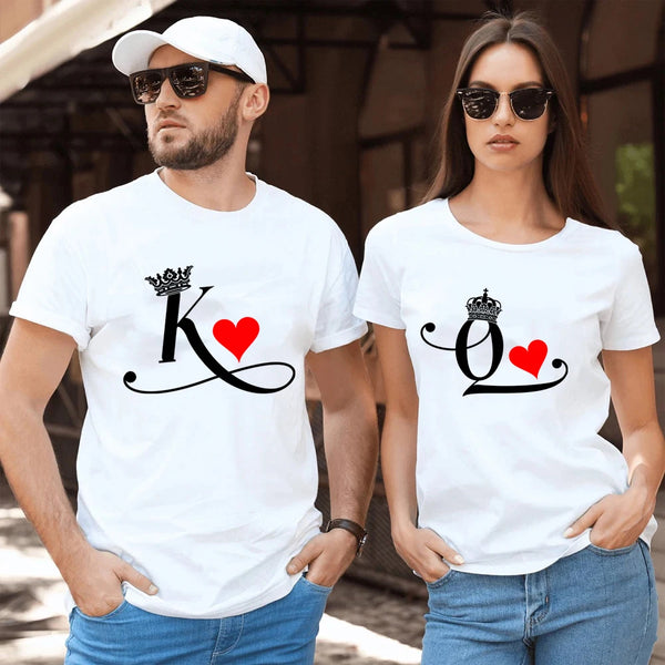 T Shirt Couple King Queen Coeur