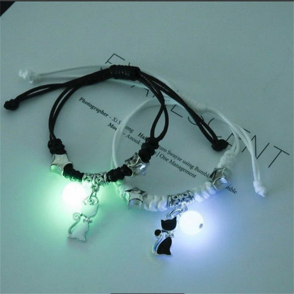 Bracelet Couple Fluo Chats Blanc et Noir