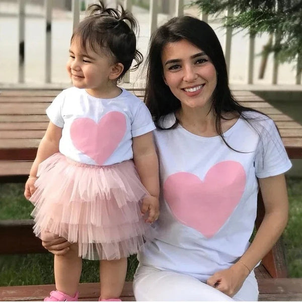 T Shirt Mère Fille Coeur Rose