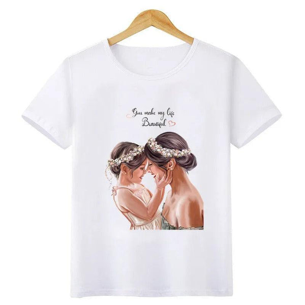 T Shirt Maman Fille Couronne de Fleurs