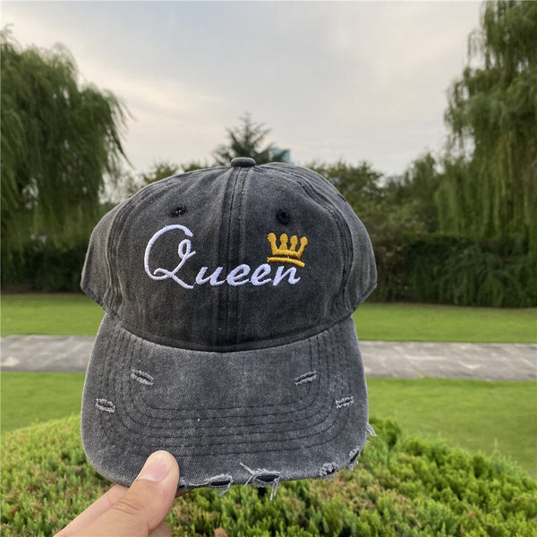 Casquette Couple Denim Queen King Couronne Dorée