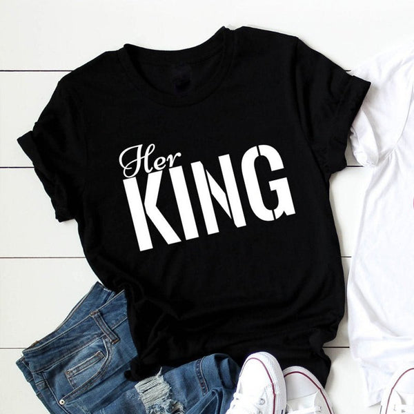 Tee Shirt Couple Her King - MatchingMood