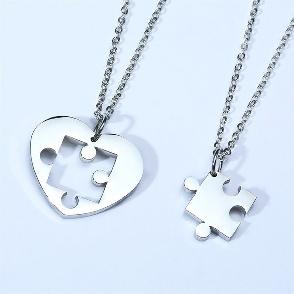 Collier Couple Coeur Puzzle Acier Poli - MatchingMood