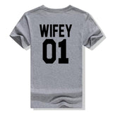 T Shirt Couple Number One Wifey Gris