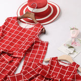 Robe Mere Fille A Carreaux Manches Longues Rouge