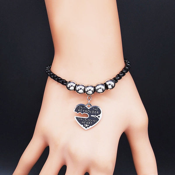 Bracelet Couple Cadenas Coeur Clef - Only The Keyholder Can Unlock My Heart - MatchingMood