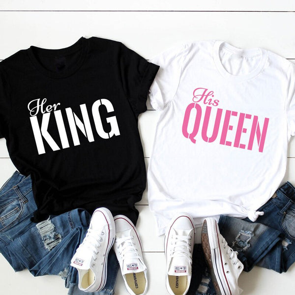 Tee Shirt Couple Her King His Queen - MatchingMood