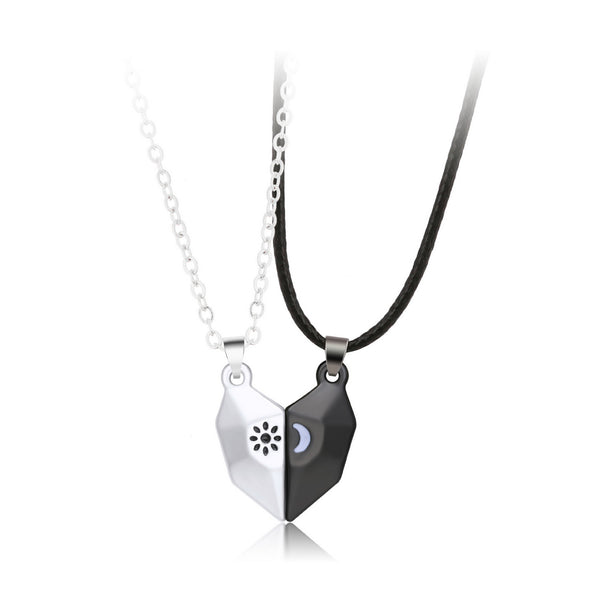 Collier Couple Coeur Soleil et Lune